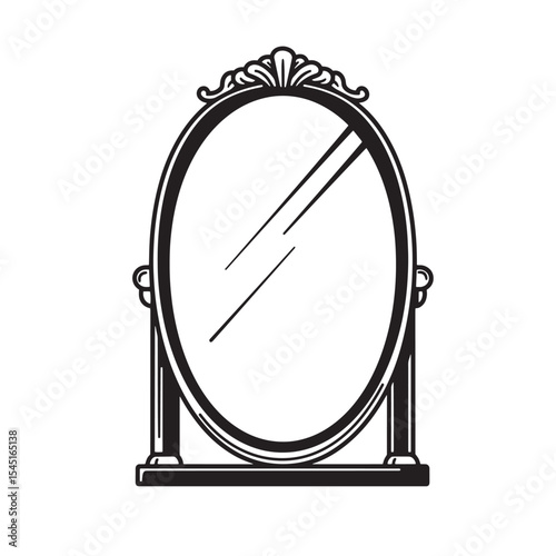 Elegant vintage oval mirror design black and white silhouette decorative artwork