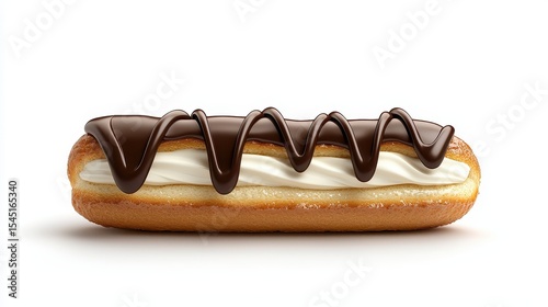 Chocolate covered Cream filled Eclair Pastry on White Background dessert