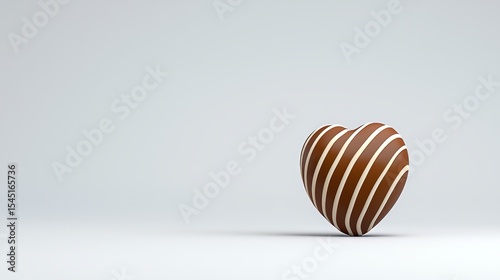 Chocolate Heart Candy Brown and White Striped Design Isolated on White Background