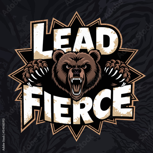 Aggressive Grizzly Bear Mascot Design Fierce Leader Powerful Animal Graphic Illustration Vintage Style Brown Powerful Wild Nature Wildlife Strong Claw Bear Head Roaring Predator Intense Vector Art    