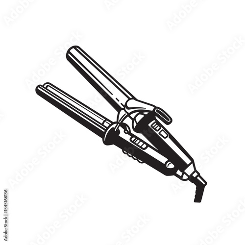 Simple vintage art style illustration of a hair curling iron flat iron for hairstyling beauty and professional salon use for perfect curls