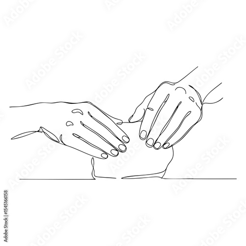 Vector line art of two hands kneading clay on a flat surface, symbolizing pottery craft and handmade creation