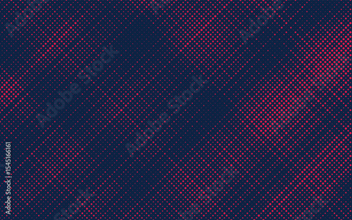 Grunge halftone gradient background. Faded grit noise texture. Red and blue dotted wallpaper. Retro pixelated backdrop. Anime or manga style comic overlay. Vector graphic design textured template	