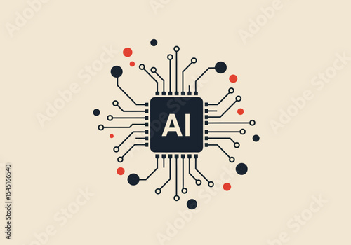A stylized illustration of a central processing unit with the letters AI.
