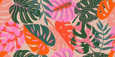 Keuken achterwand Planten patronen Kleurrijk abstract tropisch bladmotief  © Udomdech