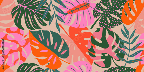 Wallpaper Mural Abstract tropical leaves seamless pattern with colorful style. Modern foliage print design for fabric, textiles, clothing, packaging, covers, banners, home decor and backgrounds. Vector illustrations. Torontodigital.ca