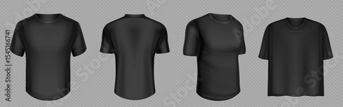 Black tshirts set on transparent background