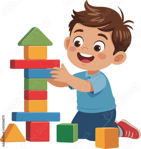 Kid playing with building blocks