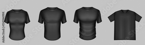 Black tshirts set on transparent background