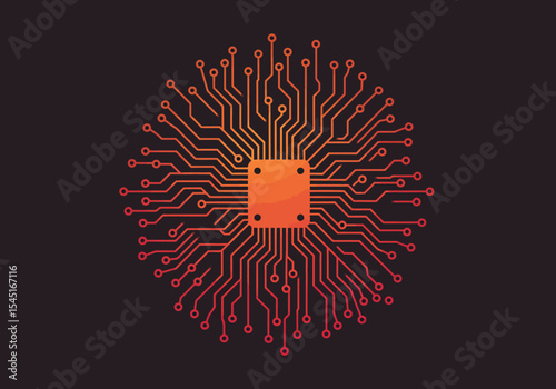 A stylized illustration of a central processing unit, circuit board design.