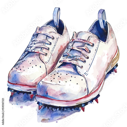 Golf Shoes, watercolor clipart vector, isolated on a white background.