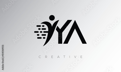 YA Creative Digital Monogram Logo – Futuristic Letter mark Design Featuring Human Shape, Pixel Motion & Minimal Tech Style for Innovative Branding Identity