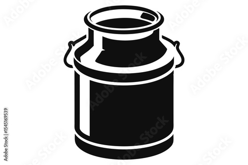 Black and White Graphic of a Traditional Milk Can with Side Handles, Open Top