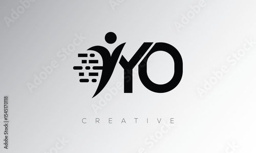 YO Creative Digital Monogram Logo – Futuristic Letter mark Design Featuring Human Shape, Pixel Motion & Minimal Tech Style for Innovative Branding Identity
