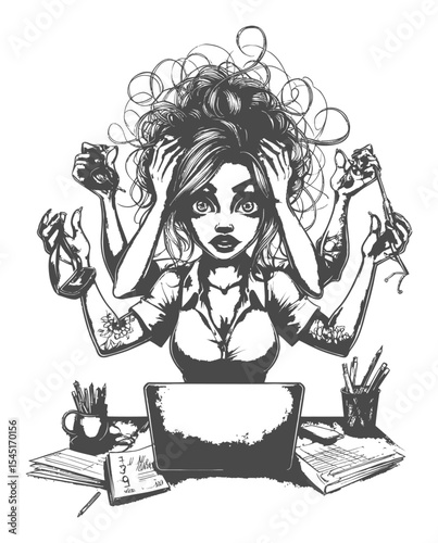 Stressful Day at Work Illustrated with a Hand-Drawn Style and Artistic Detail