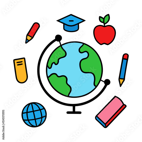 globe school supply doodle style vector art illustration.