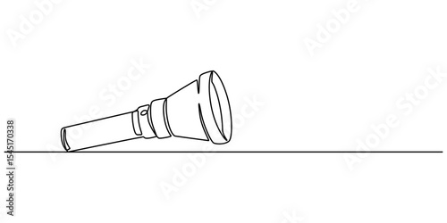one continuous line drawing flashlight vector, continuous line flashlight.one line drawing of lighting tool. single line flashlight emergency light. vector illustration. isolated white background. 