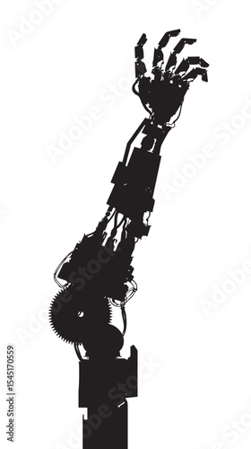 Robotic hand manipulator silhouette , black silhouettes isolated on white background