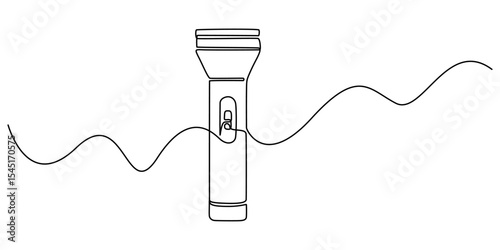 one continuous line drawing flashlight vector, continuous line flashlight.one line drawing of lighting tool. single line flashlight emergency light. vector illustration. isolated white background. 