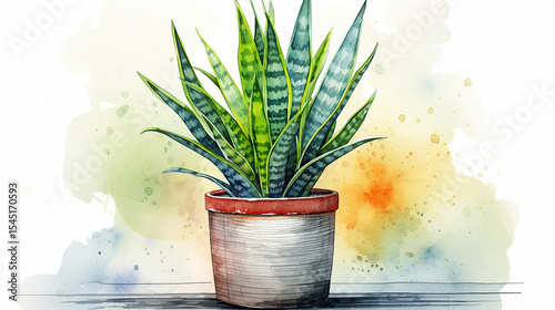 Clipart of watercolor Snake Plant in the pot
