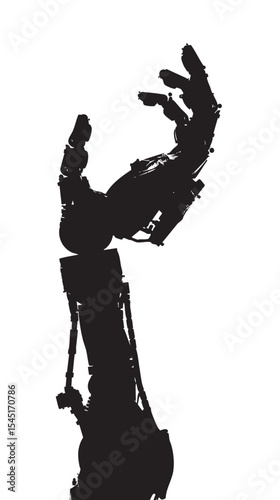 Robotic hand manipulator silhouette , black silhouettes isolated on white background