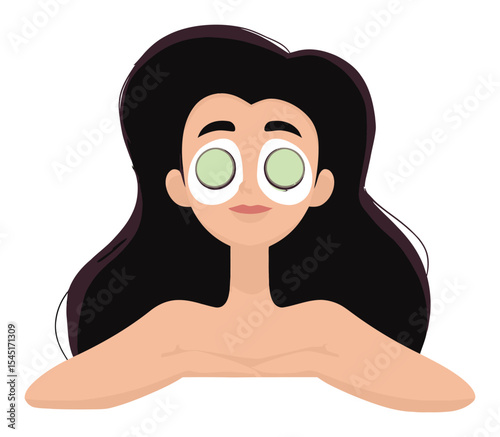 Cartoon Woman with Refreshing Face Mask and Relaxed Expression