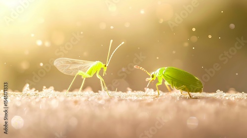 Green Aphids Meeting on The Surface of a Natural Material Under Sunlight