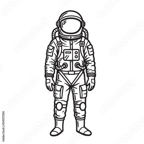 A vintage art silhouette of a fully equipped astronaut standing ready for space exploration