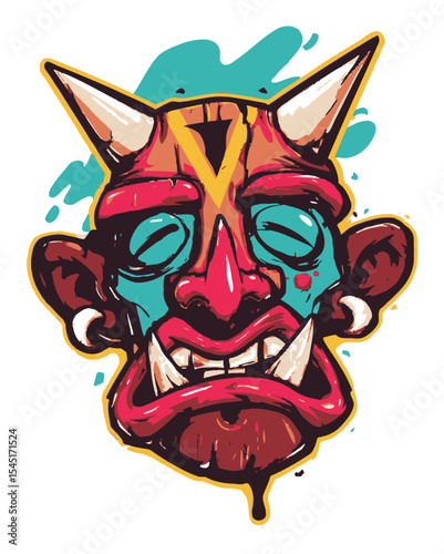 Colorful Demon Mask Digital Illustration in Vector Art Style