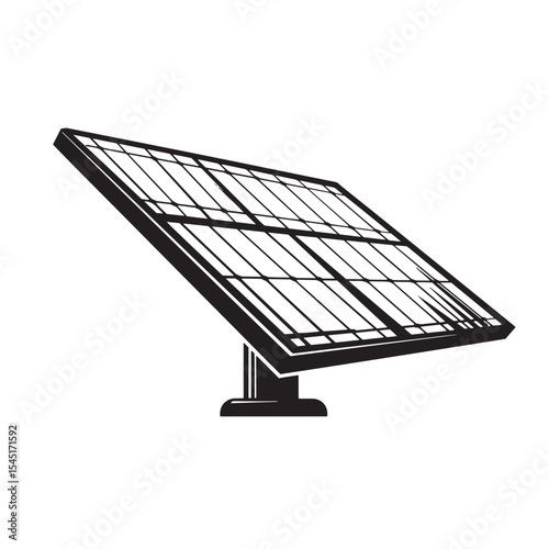 Black and white solar panel graphic for renewable energy illustration and vintage art design