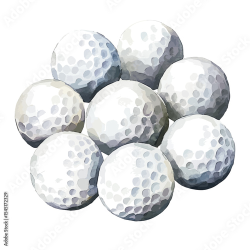 Golf Balls, watercolor illustration vector, isolated on a white background.