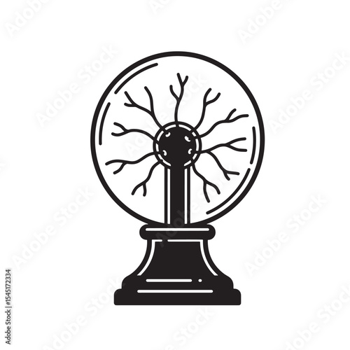 Classic vintage art silhouette illustration of a plasma ball demonstrating electricity and science