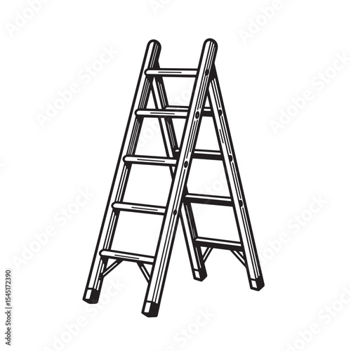 Classic wooden ladder standing upright illustration for construction renovation and home improvement