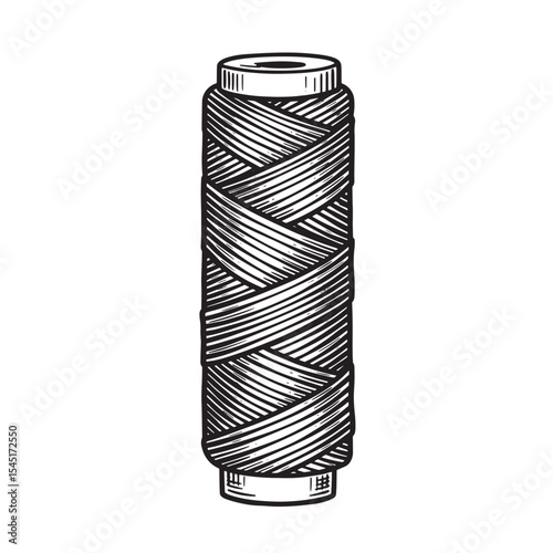Detailed vintage art silhouette illustration of a spool of thread ready for sewing crafting projects