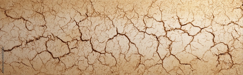Fototapeta premium Beige cracked clay surface with deep shadow lines on dry background