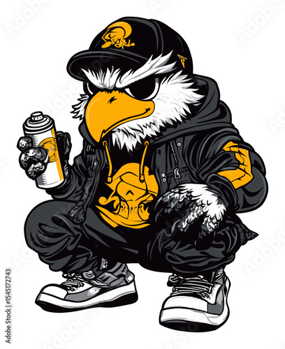 Cool Urban Bird Character with Spray Can in Streetwear Style Design