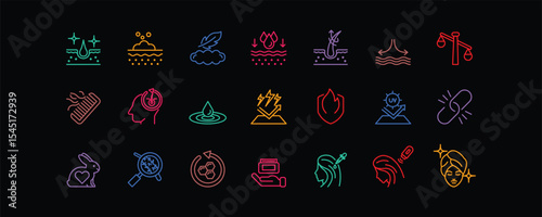This editable stroke icon set illustrates various concepts in hair care and scalp treatment, such as moisturizing, repairing, softening. Perfect for packaging, beauty blogs, product labels, or salon.