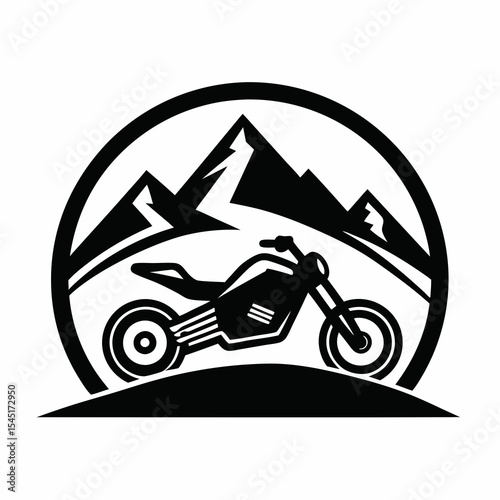 Motorcycle with mountains in background isolated on white background