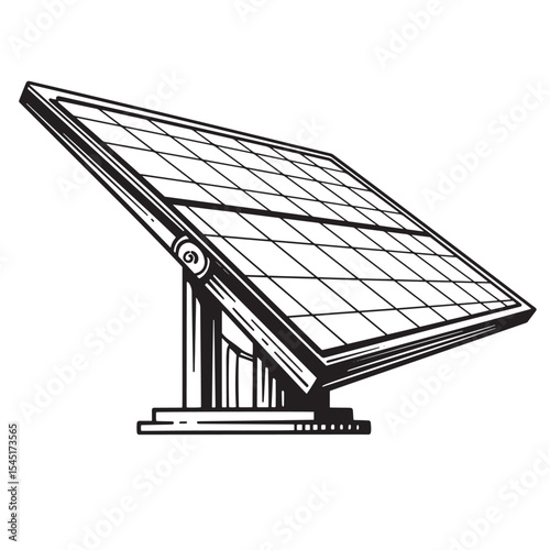 Illustration of a solar panel displaying clean energy and sustainable power in a vintage art silhouette