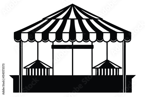 Graphic Icon of a Black and White Striped Carnival Ride or Ticket Booth