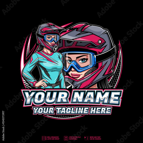Supermoto Logo template with female racer character illustration