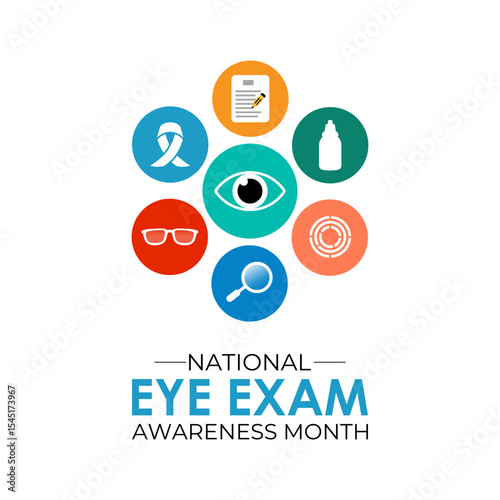 National Eye Exam Month. Protect Your Vision, Schedule an Eye Checkup, and See the World Clearly. Eye logo design template. A concept for healthcare and medicine. Banner poster, social media, Eps 10.