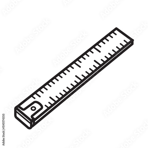 Simple outline illustration of a vintage art silhouette ruler with measurement markings