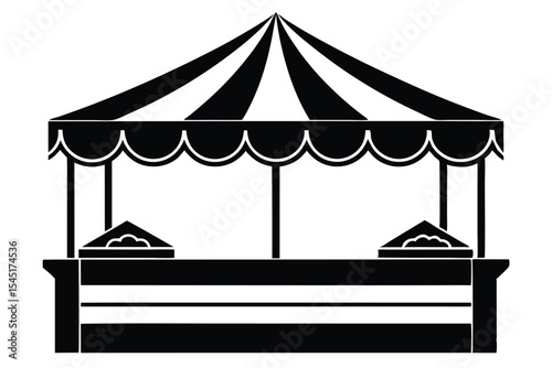 Black Silhouette of a Striped Tent Kiosk for Fairground Snacks or Goods