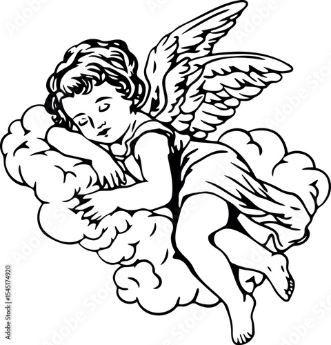 Sweet angel cherub baby sleeping on a cloud