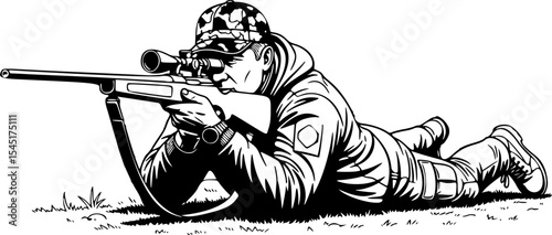 Prone Hunter Taking Aim with his rifle