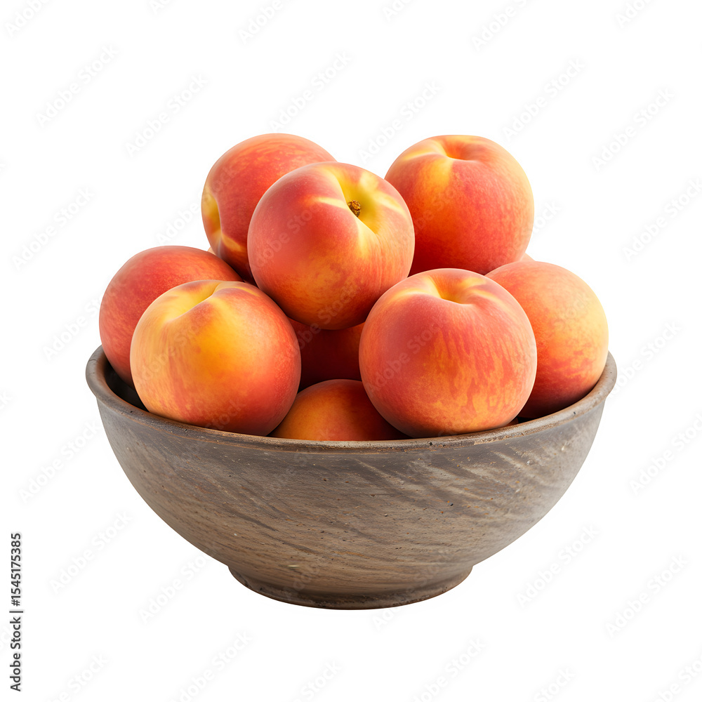 Fresh Peaches in a Bowl, Isolated on White or Transparent Background Fresh Peaches in a Bowl, Isolated on White or Transparent Background