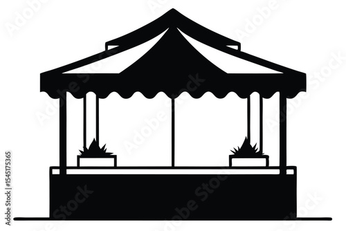 Black Silhouette of a TentLike Stand with Two Potted Plants Displayed on the Counter