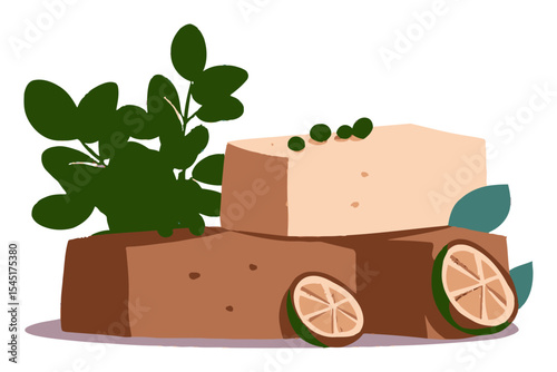 Cartoon Illustration of Fresh Ingredients with Herbs and Citrus Slices