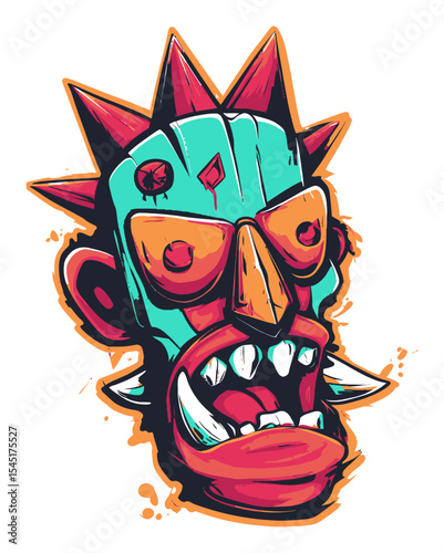 Vibrant Vector Art of a Colorful Bold Mask with Spikes and Expression
